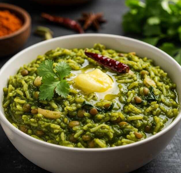 Palak Khichdi Recipe: A bowl of Palak Khichdi, a comforting Indian dish made with spinach, rice, and lentils.