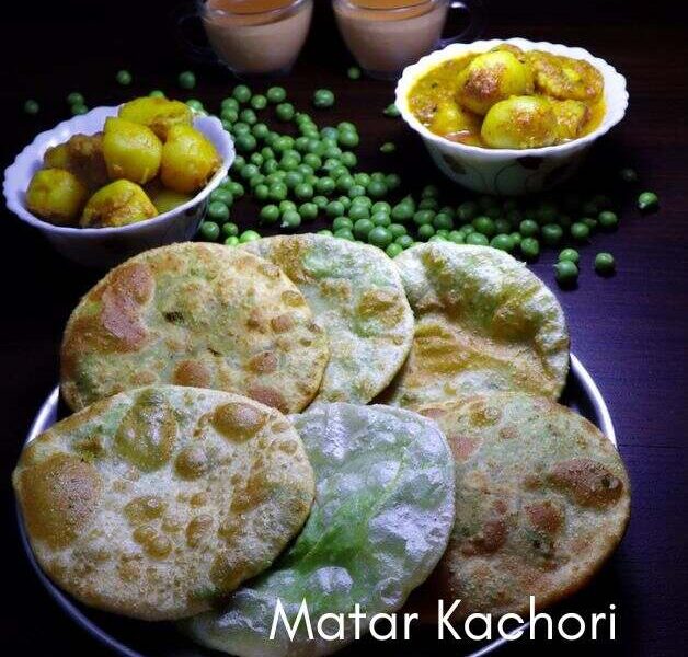 Close-up shot of golden-brown Matar Kachori